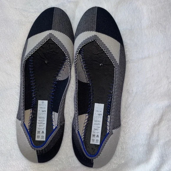 Rothy's Women's The Flat Round Cap Toe Shoe In A Black And Cream Pattern size 9 - Picture 2 of 12